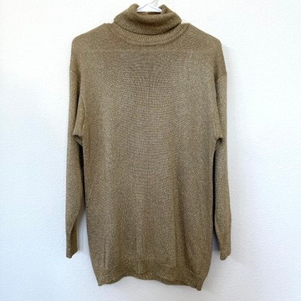 SUZELLE Metallic Gold Turtleneck Sweater Hong Kong Vintage Glam Size S Disco 70s